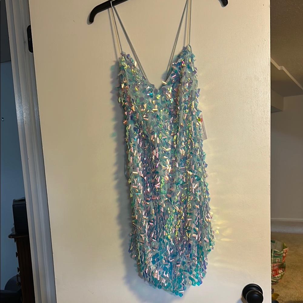 Blondie Nites Iridescent Blue Mini Dress